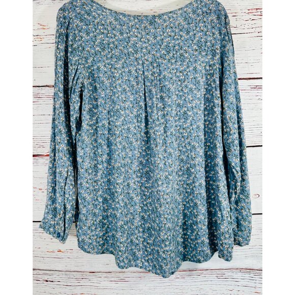 Suzanne Betro Blue Floral Long Sleeve Boho Blouse Womens XL Lightweight Rayon To - Picture 4 of 9